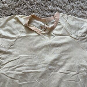 Tribe Kisu Men's Short Sleeve Crew Tee in Cream with Peach Trim